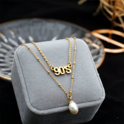 Fashion Letter Pearl Titanium Steel Pendant Necklace 1 Piece