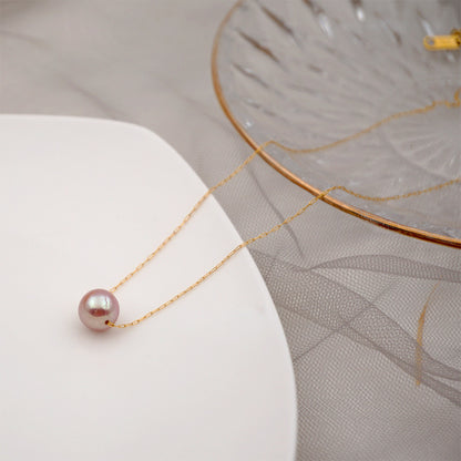 Simple Style Round Pearl Titanium Steel Necklace