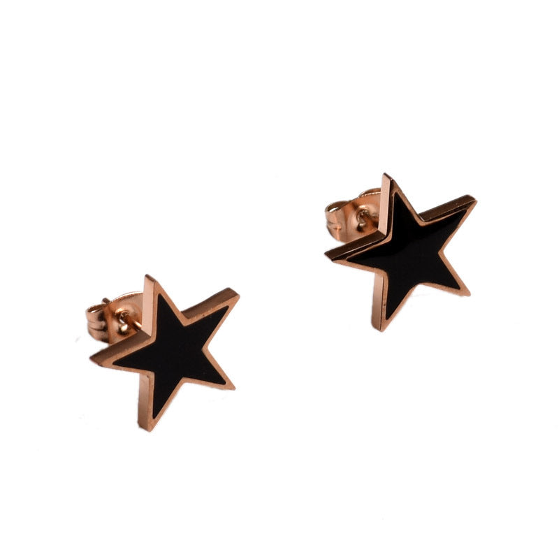 Fashion Star Titanium Steel Inlay Rhinestones Drop Earrings Ear Studs 1 Pair