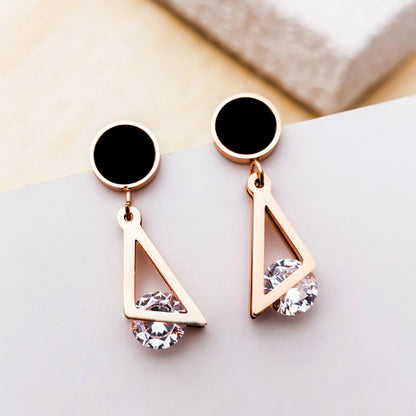 Fashion Star Titanium Steel Inlay Rhinestones Drop Earrings Ear Studs 1 Pair