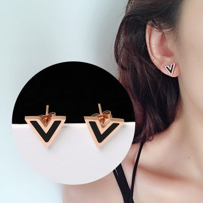 Fashion Star Titanium Steel Inlay Rhinestones Drop Earrings Ear Studs 1 Pair