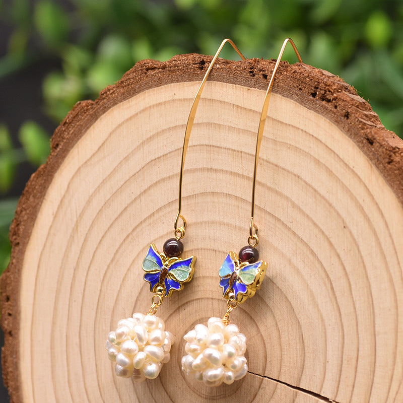 Ethnic Style Clouds Flower Butterfly Pearl Copper Drop Earrings 1 Pair