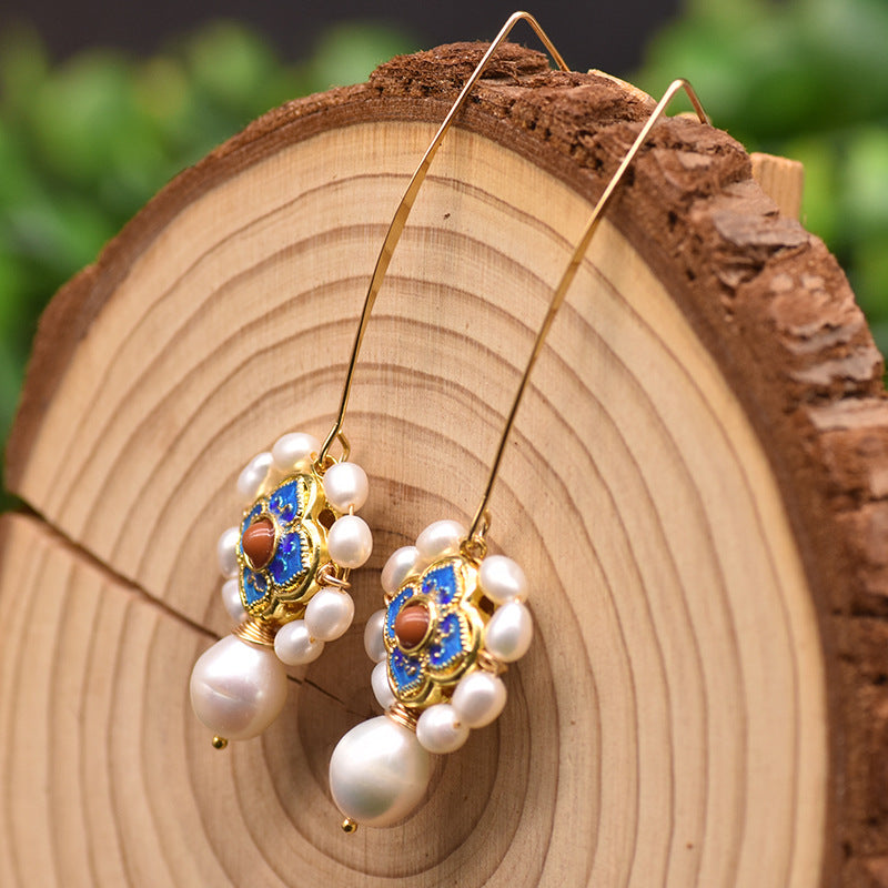 Ethnic Style Clouds Flower Butterfly Pearl Copper Drop Earrings 1 Pair