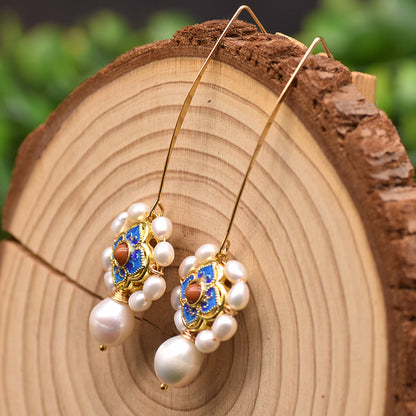 Ethnic Style Clouds Flower Butterfly Pearl Copper Drop Earrings 1 Pair