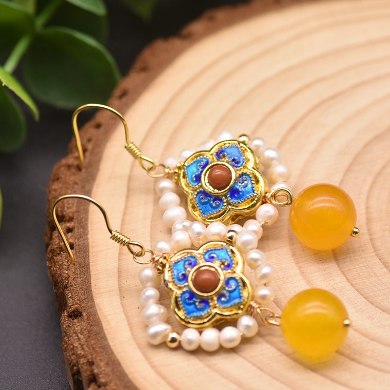 Ethnic Style Clouds Flower Butterfly Pearl Copper Drop Earrings 1 Pair