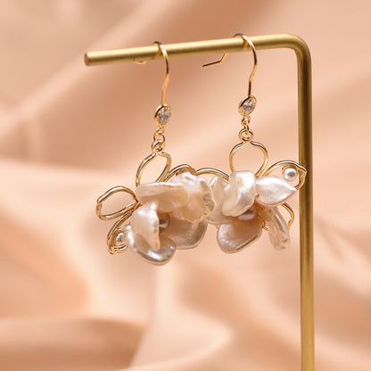 1 Pair Fashion Flower Turquoise Pearl 14K Gold Plated Earrings