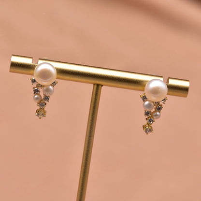 Elegant Geometric Pearl Inlay Zircon Earrings 1 Pair