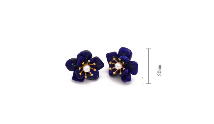 Retro Flower Pearl Copper Plating Ear Studs 1 Pair