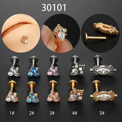 Fashion Flower Titanium Steel Plating Zircon Lip Stud 1 Piece