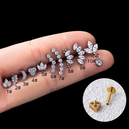 1 Piece Fashion Crown Plating Titanium Steel Zircon Ear Studs