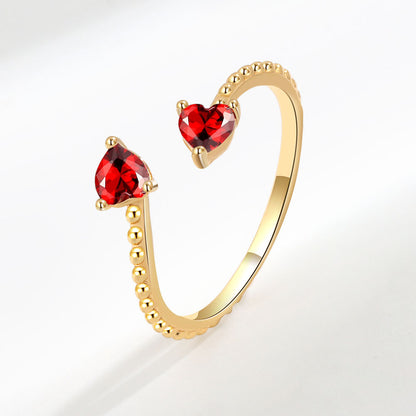 Fashion Heart Shape Copper Plating Inlay Zircon Open Ring 1 Piece