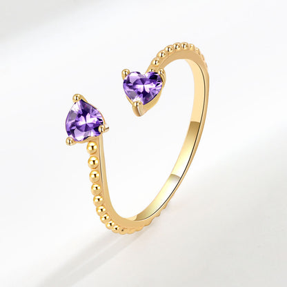 Fashion Heart Shape Copper Plating Inlay Zircon Open Ring 1 Piece