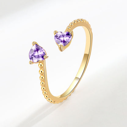 Fashion Heart Shape Copper Plating Inlay Zircon Open Ring 1 Piece