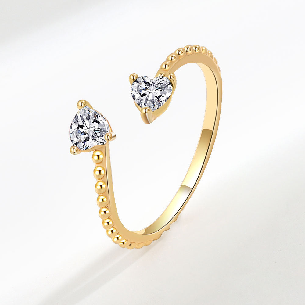 Fashion Heart Shape Copper Plating Inlay Zircon Open Ring 1 Piece