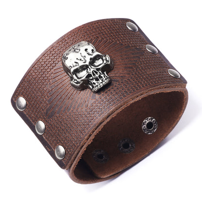 1 Piece Vintage Style Skull Leather Men's Bangle