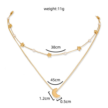 Fashion Star Moon Copper Inlay Zircon Layered Necklaces 1 Piece