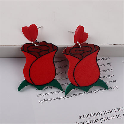 1 Pair Cute Bear Heart Shape Rose Arylic Christmas Valentine's Day Women's Drop Earrings