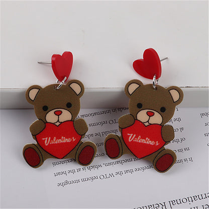 1 Pair Cute Bear Heart Shape Rose Arylic Christmas Valentine's Day Women's Drop Earrings