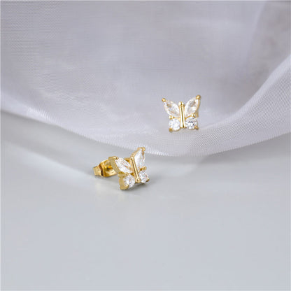 Simple Style Butterfly Titanium Steel Plating Rhinestones Ear Studs 1 Pair