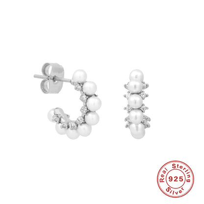 Fashion Geometric Sterling Silver Plating Artificial Pearls Zircon Earrings 1 Pair