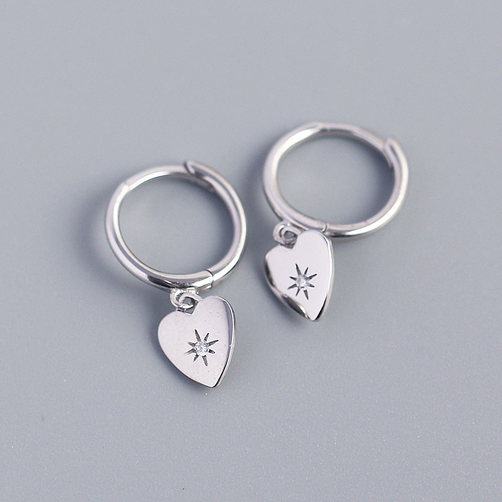 Casual Heart Shape Sterling Silver Plating Rhinestones Earrings 1 Pair