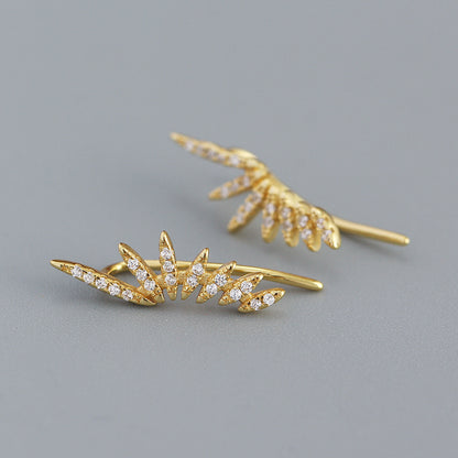 Fashion Feather Sterling Silver Plating Zircon Ear Studs 1 Pair