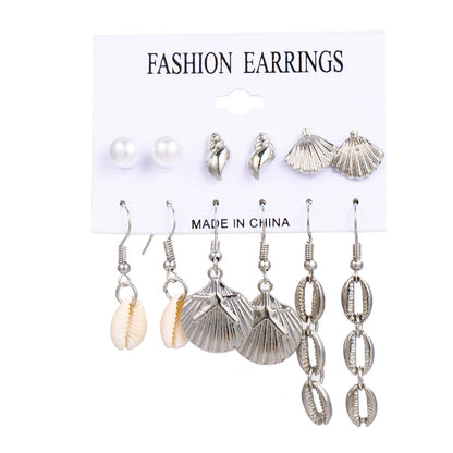 6 Pairs Beach Geometric Alloy Plating Artificial Pearls Shell Women's Earrings