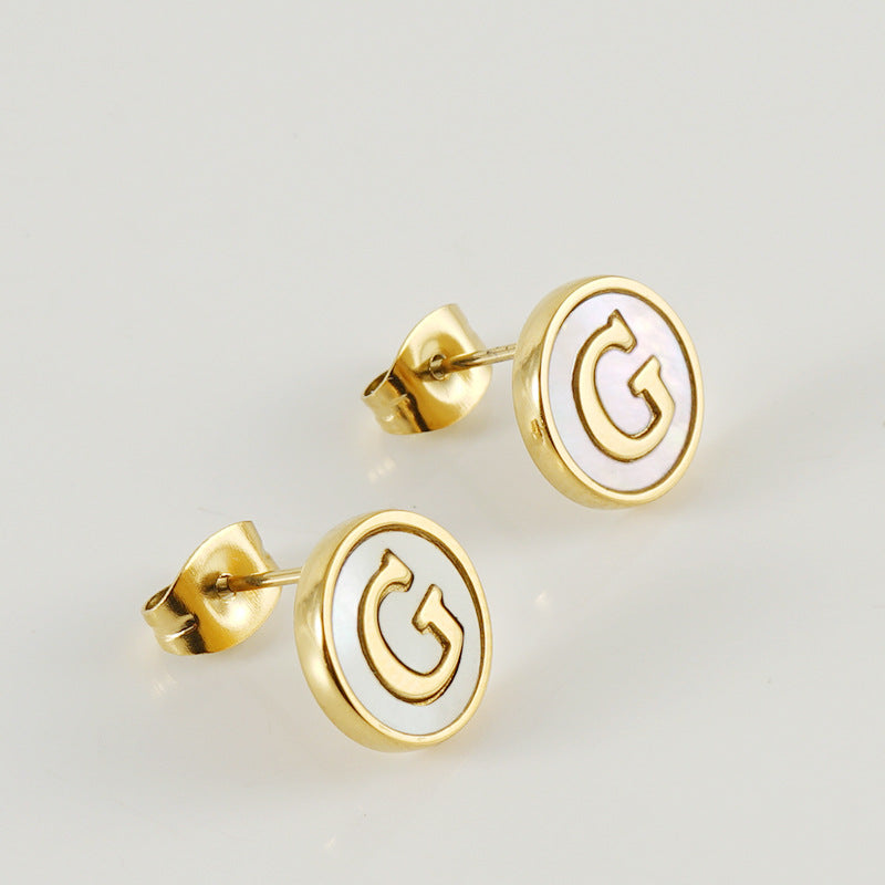 Fashion Letter Titanium Steel Plating Ear Studs 1 Pair