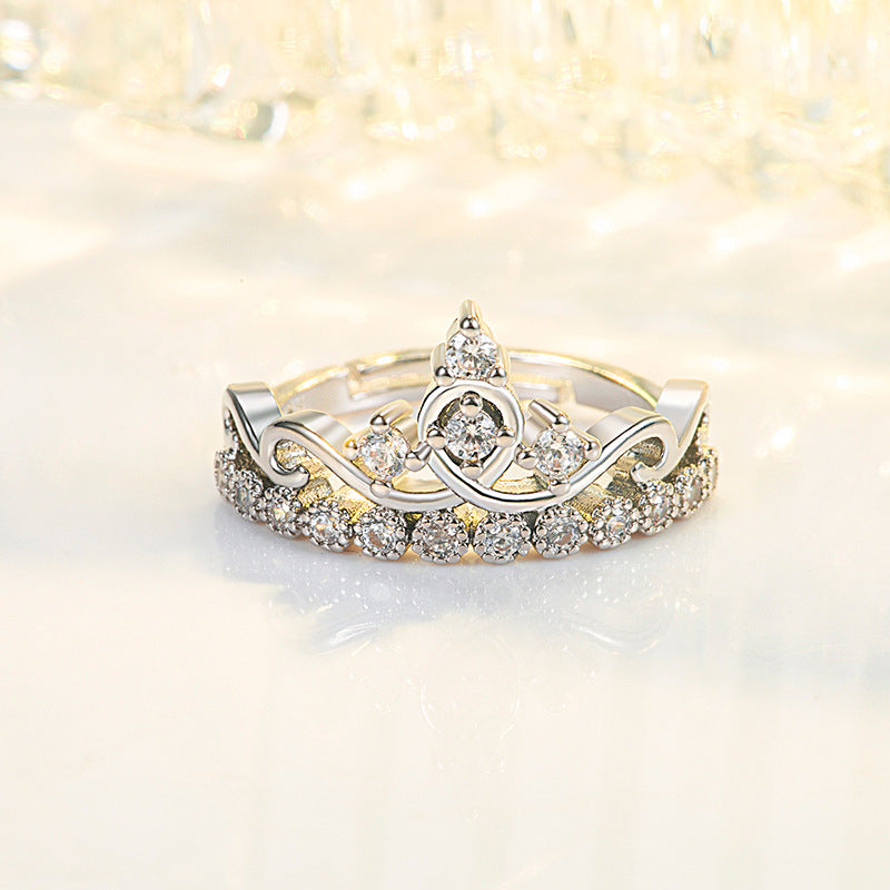 Romantic Crown Copper Plating Zircon Open Ring