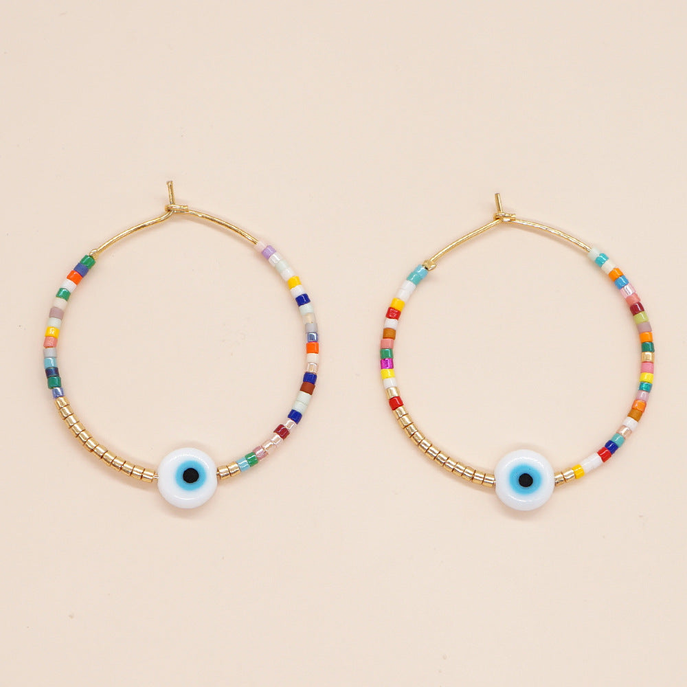 1 Pair Bohemian Devil's Eye Beaded Women's Hoop Earrings