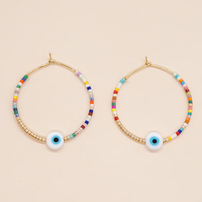 1 Pair Bohemian Devil's Eye Beaded Women's Hoop Earrings