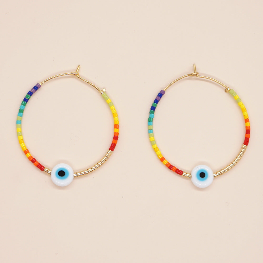 1 Pair Bohemian Devil's Eye Beaded Women's Hoop Earrings