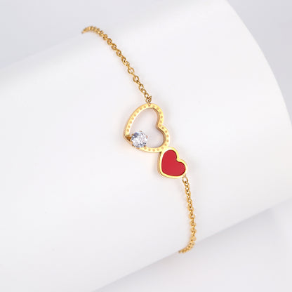 Fashion Cross Heart Shape Shell Stainless Steel Plating Rhinestones 18k Gold Plated Bracelets