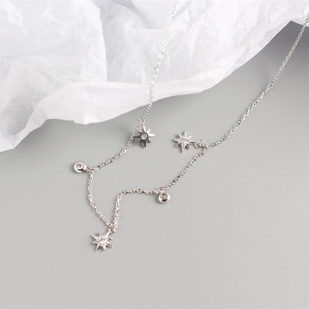 Yhn062 S925 Sterling Silver Geometric Star Design Sense Necklace Clavicle Chain