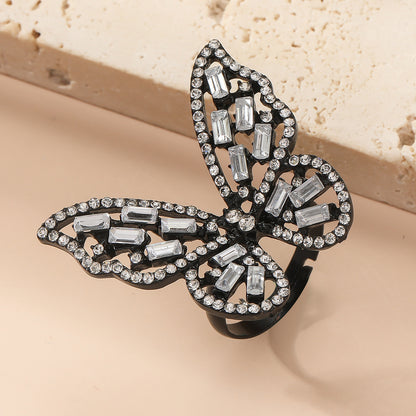 Fashion Butterfly Metal Inlay Rhinestones Women's Rings