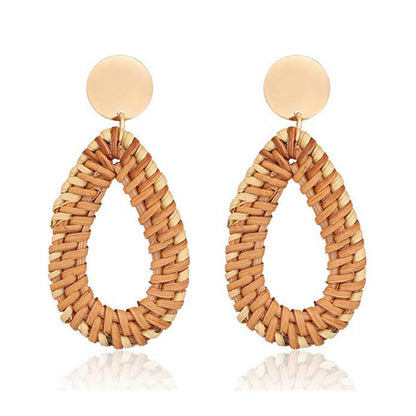 1 Pair Hawaiian Bohemian Geometric Rattan Drop Earrings