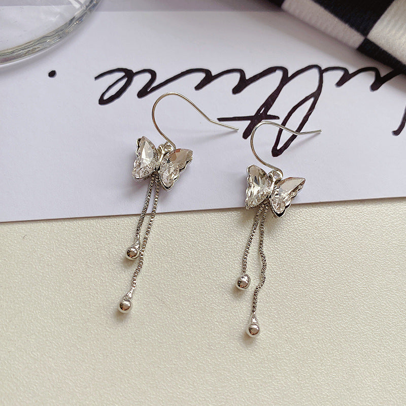 Sweet Tassel Butterfly Bow Knot Imitation Pearl Alloy Copper Inlay Artificial Gemstones Drop Earrings 1 Pair