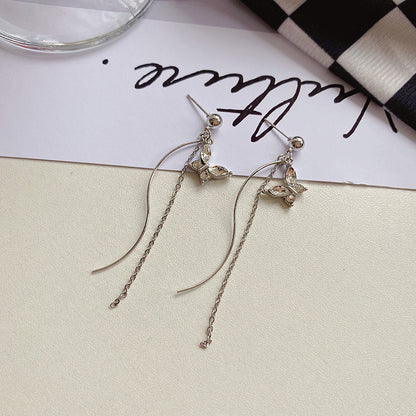 Sweet Tassel Butterfly Bow Knot Imitation Pearl Alloy Copper Inlay Artificial Gemstones Drop Earrings 1 Pair