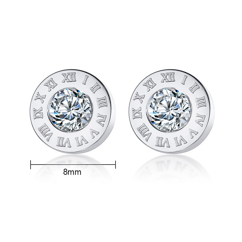 Fashion Round Stainless Steel Plating Inlay Zircon Ear Studs 1 Pair