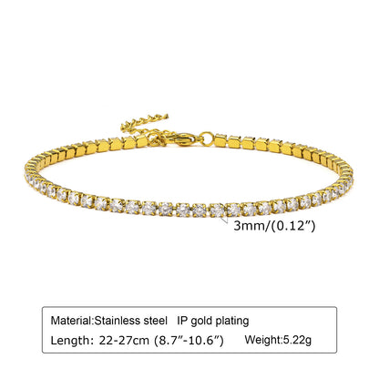 Fashion Round Stainless Steel Plating Inlay Zircon Bracelets Anklet 1 Piece