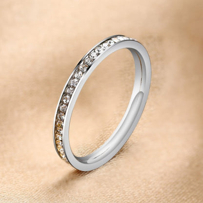 Simple Style Circle Titanium Steel Plating Inlay Rhinestones Gold Plated Rings