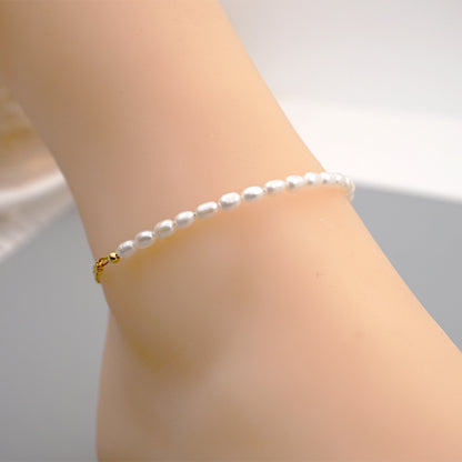 Simple Style Solid Color Pearl Titanium Steel Handmade Bracelets 1 Piece