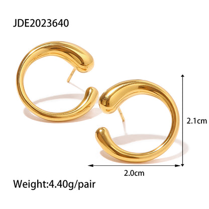 1 Pair Fashion C Shape Inlay Stainless Steel Pearl Zircon 18k Gold Plated Ear Studs