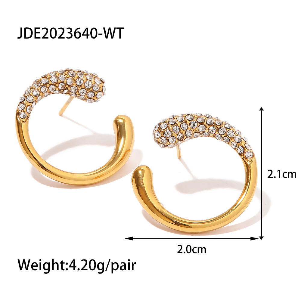 1 Pair Fashion C Shape Inlay Stainless Steel Pearl Zircon 18k Gold Plated Ear Studs