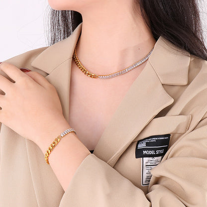 Wholesale Fashion Geometric Titanium Steel Plating 18k Gold Plated Zircon Bracelets Necklace