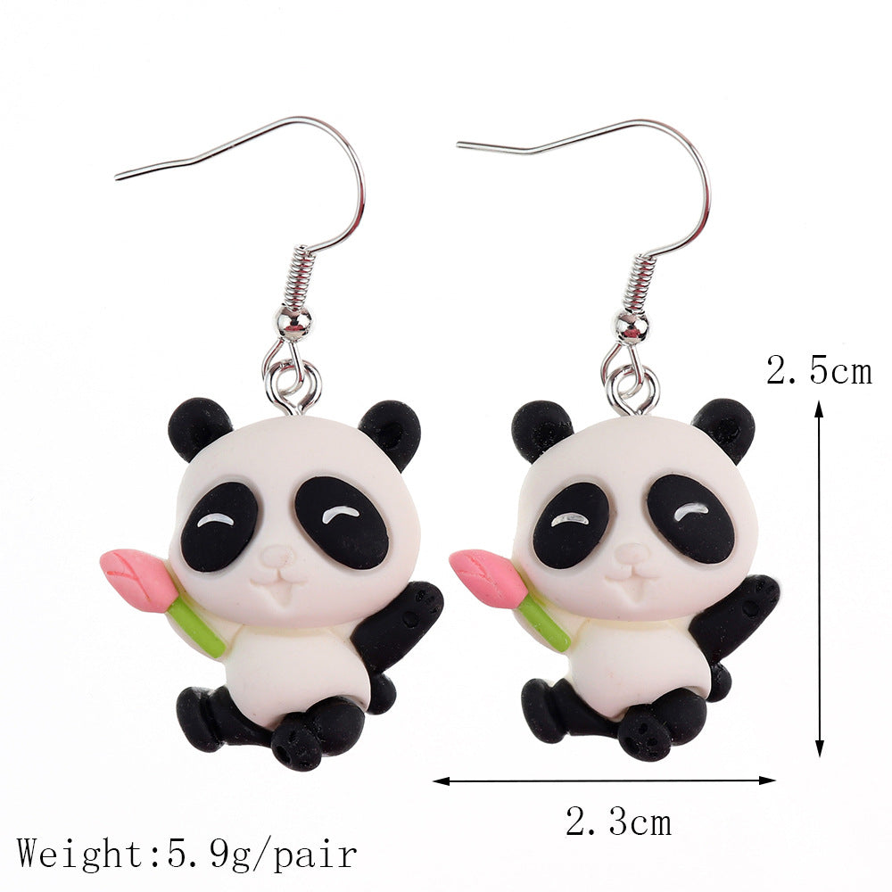 1 Pair Fashion Panda Plastic Resin Patchwork Women's Drop Earrings