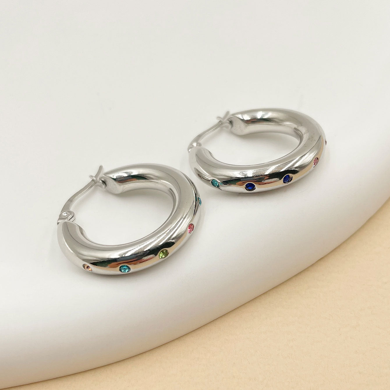 1 Pair Simple Style Circle Stainless Steel Earrings