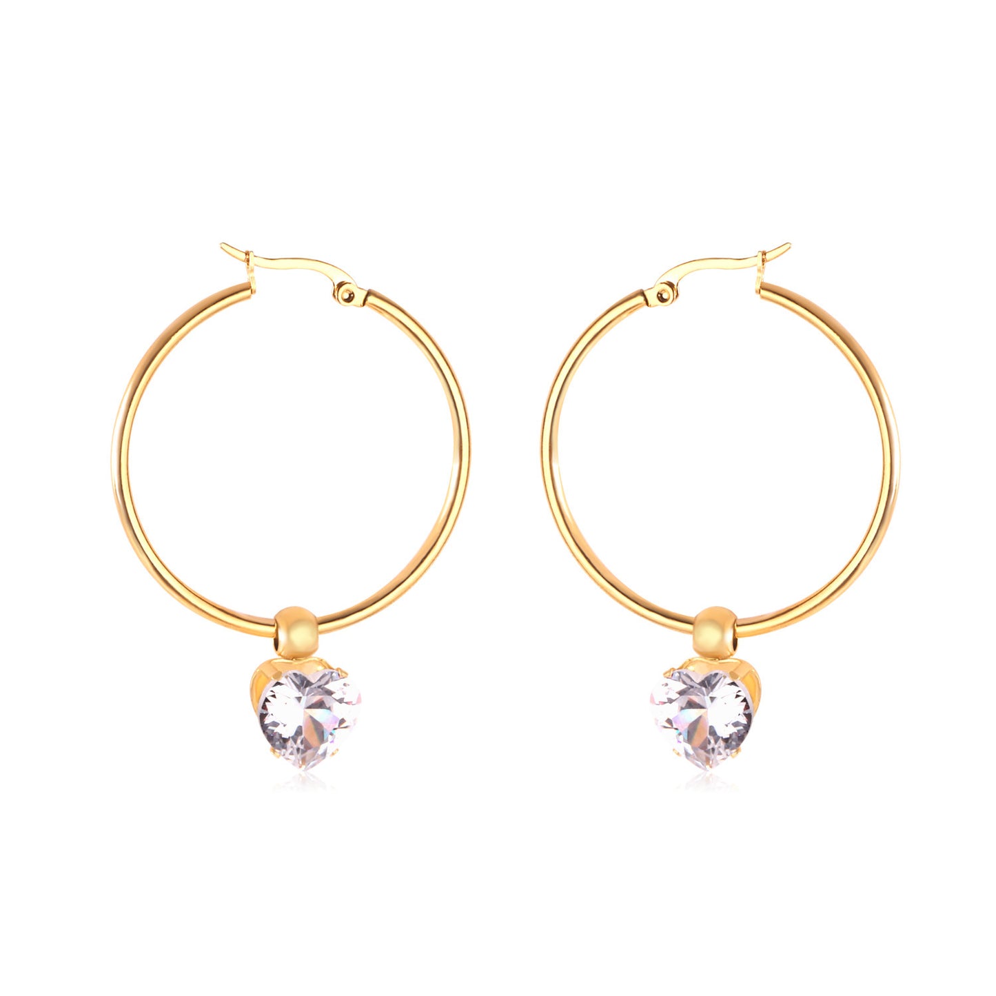 Fashion Round Stainless Steel Plating Rhinestones Hoop Earrings 1 Pair