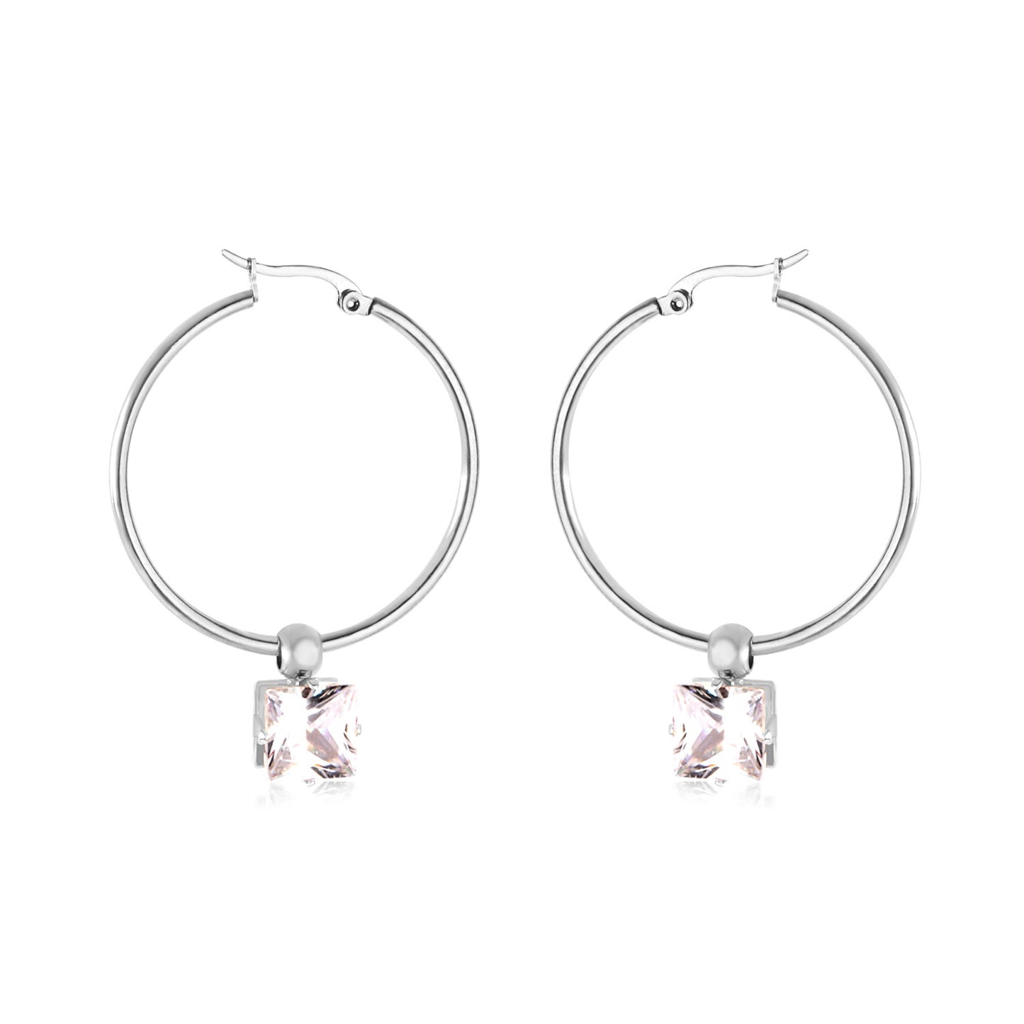 Fashion Round Stainless Steel Plating Rhinestones Hoop Earrings 1 Pair