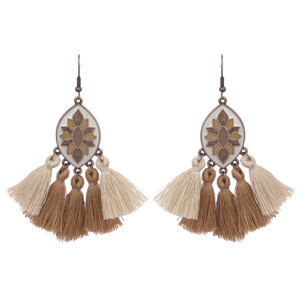 1 Pair Ethnic Style Geometric Pu Leather Metal Tassel Women's Earrings